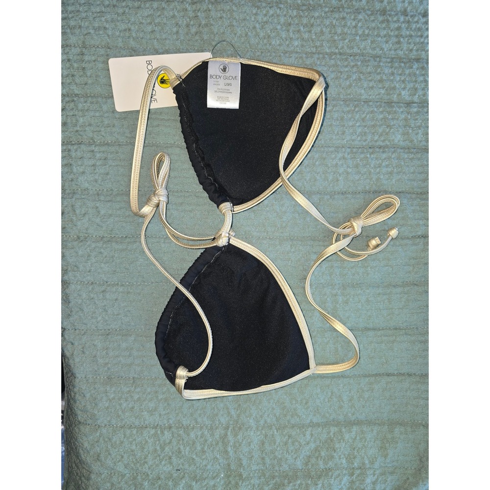 NWT Body Glove Bikini Top Black Gold Dita Triangle Swimwear Women Large - Picture 2 of 4